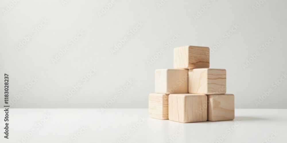 Poster simple wooden blocks arranged in a pyramid shape on a white surface