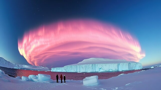The Antarctic Aurora: A Natural Light Phenomenon Displaying Dynamic Patterns of Brilliant Colors in the Southern Sky.  