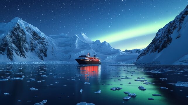The Antarctic Aurora: A Natural Light Phenomenon Displaying Dynamic Patterns of Brilliant Colors in the Southern Sky.  