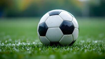 Obraz premium Close-up of a Soccer Ball on Grass Field