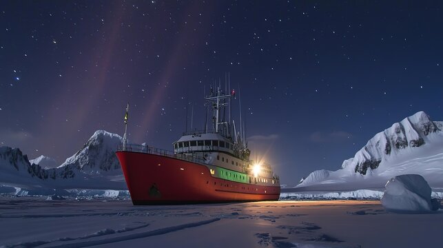 The Antarctic Aurora: A Natural Light Phenomenon Displaying Dynamic Patterns of Brilliant Colors in the Southern Sky.  