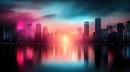 Fototapeta premium Stunning cityscape at dusk with vibrant colors.