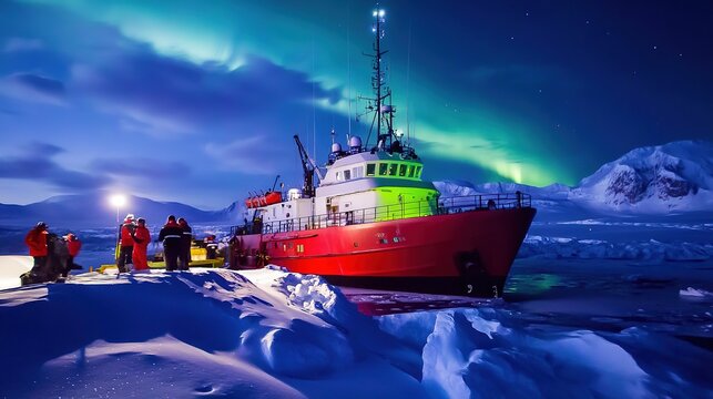 The Antarctic Aurora: A Natural Light Phenomenon Displaying Dynamic Patterns of Brilliant Colors in the Southern Sky.  