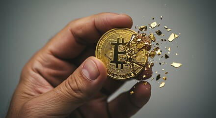 Fototapeta premium Crumbling Bitcoin Cryptocurrency Collapse Financial Crisis Market Crash