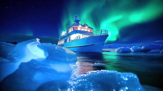 The Antarctic Aurora: A Natural Light Phenomenon Displaying Dynamic Patterns of Brilliant Colors in the Southern Sky.  