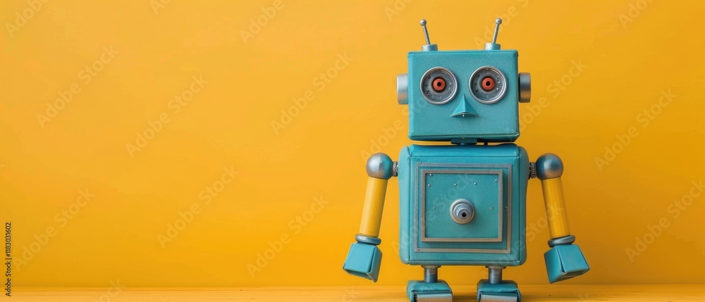 Poster robotic fragment surrounded by electronic components on a vibrant color background. top view of mach