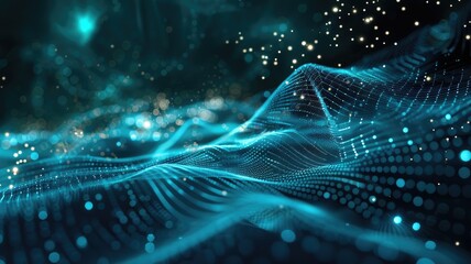 This visually striking abstract image features futuristic waves and glowing elements. It embodies a blend of technology and creativity, perfect for digital designs and presentations.