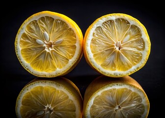 Juicy Lemon Halves, Low Light Still Life Photography, Isolated on White