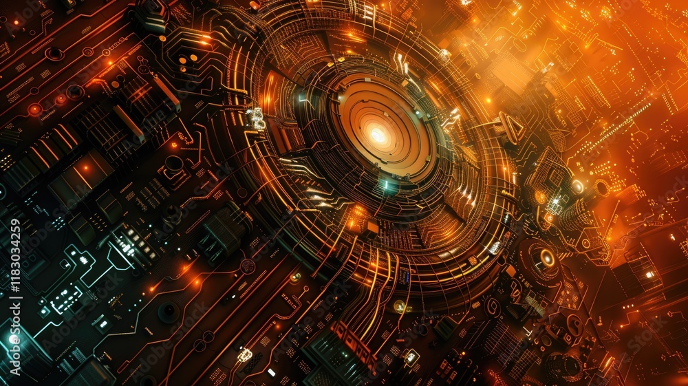 Poster explore this vibrant abstract computer network background, featuring intricate circuits and glowing 