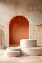 Cylindrical booth background, beauty products display