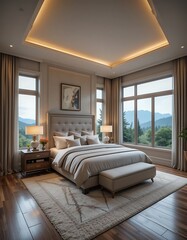 Obraz premium Luxurious Mountain View Bedroom Interior Design