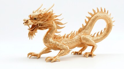 Fototapeta premium Majestic Golden Dragon Sculpture with Intricate Details, Exhibiting Strength and Grace, Symbolizing Power, Wisdom, and Good Luck in Asian Culture