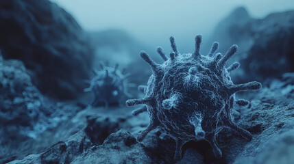 Human metapneumovirus or HMPV, virus causing upper and lower respiratory infection. 3d illustration medical imagery concept