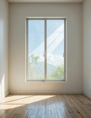Fototapeta premium Sunlit Empty Room With Mountain View Window