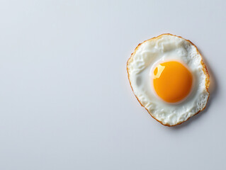A Vibrant Fried Egg on a White Surface: Showcasing Its Luscious Yellow Yolk and Perfectly Cooked White for a Simple Yet Appetizing Visual Delight.