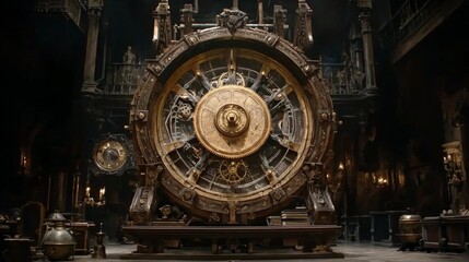Obraz premium Intricate Vintage Timekeeper Mechanism in a Gothic Setting with Rich Details and Antique Feel