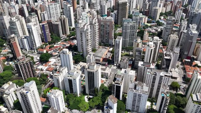 Aerial video above Parque Ibirapuera Sao Paulo on a sunny day