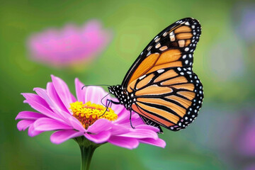 Naklejka premium A Vibrant Macro Shot of a Monarch Butterfly Perched on a Flower