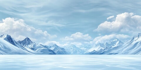 Fototapeta premium Empty ice surface, frozen mountain lake, winter mountains landscape with copy space - ai