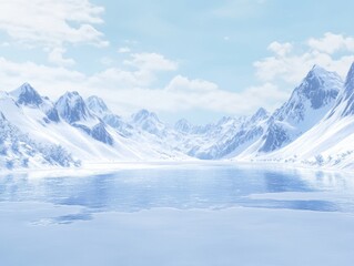Obraz premium Empty ice surface, frozen mountain lake, winter mountains landscape with copy space - ai