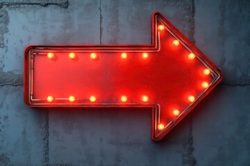 Retro Neon Arrow Sign Board Bright Red with Yellow Bulbs Isolated on White Wall Background Shadow Concept 3D Rendering
