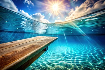 Obraz premium Double exposure: vibrant springboard texture meets underwater fluidity, a diving moment.