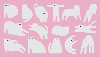 simple cat illustration set. 2d cat drawing. white cat silhouette. cute cat vector