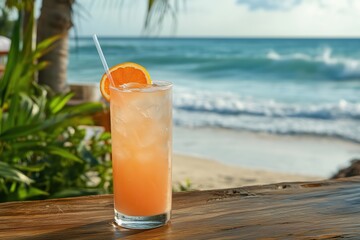 Fototapeta premium Refreshing Beachside Cocktail with Ocean View