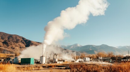 Realistic Industrial Emissions with Mountains and Clear Sky Background