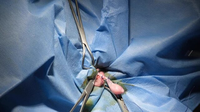 Spay and neuter surgery on a male cat in the operating room of a veterinary clinic