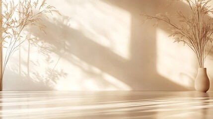 Obraz premium Minimalist Interior Design with Dried Flowers and Sunlight