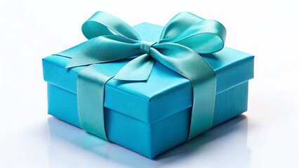 Obraz premium Light Blue Gift Box with Blue Ribbon on White Background - High-Resolution Stock Photo