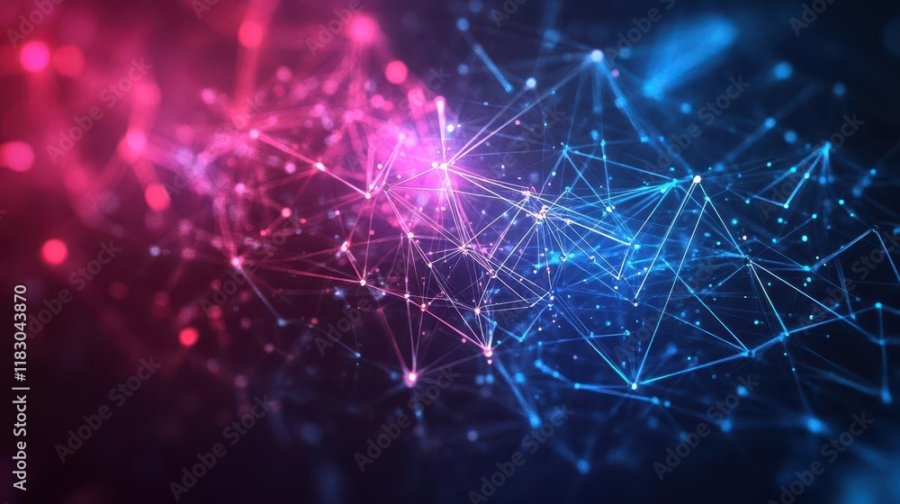Poster vibrant contrast of bright blue and pink light illuminating a dark background creating an energetic 