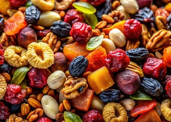 Macro Photo: Wholesome Nut, Raisin & Dried Fruit Snack Mix