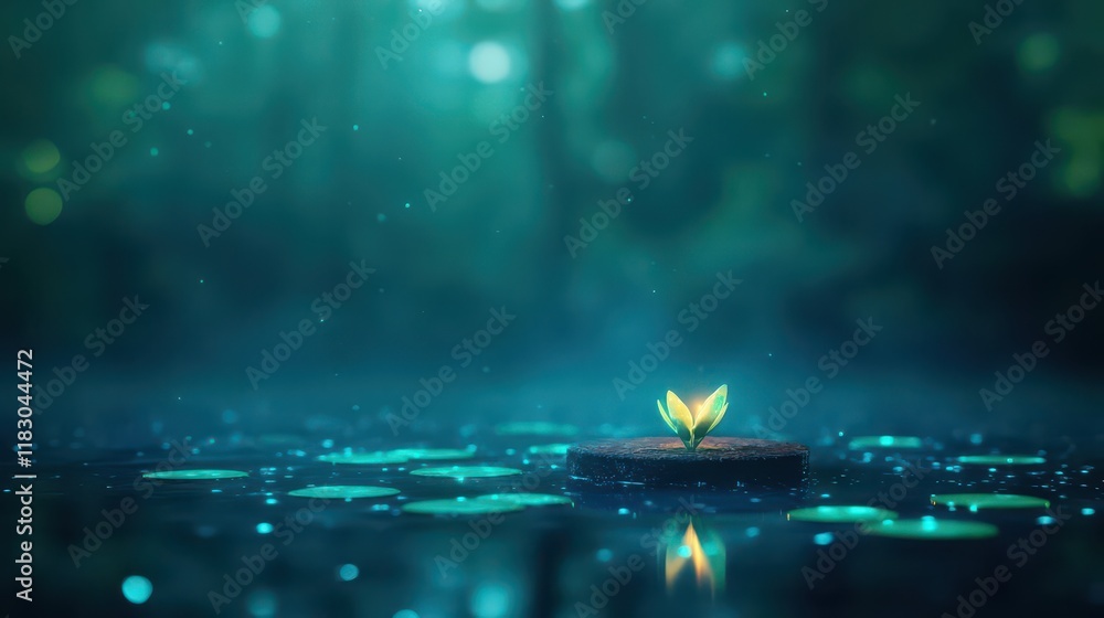 Poster A Glowing Candle Illuminating a Dark Surface Surrounded by Glimmering Water Droplets Creating a Calming and Intimate Ambiance in Dim Light