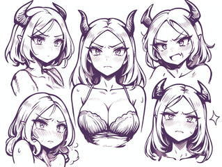 Anime Character Sketches - Diverse Emotions
