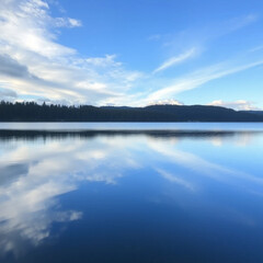 Fototapeta premium Serene tranquil lake with reflecting sky.
