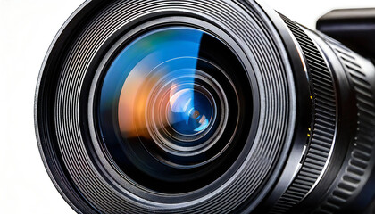 Video camera lens. Close-up. Digital SLR camera lens image.