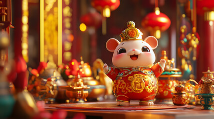Fototapeta premium cartoon character cute Temple Worship Chinese New Year