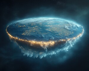 Surreal Flat Earth with Glowing Dome and Ethereal Lighting
