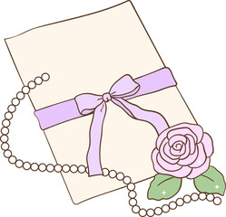 Whimsical Hand-Drawn Invitation Card with Pearl. Party Decoration. Vector Illustration