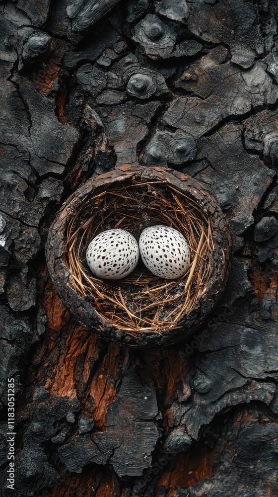 Wall mural Birds nesting harmoniously in nature close-up of eggs tranquil forest environment serene viewpoint