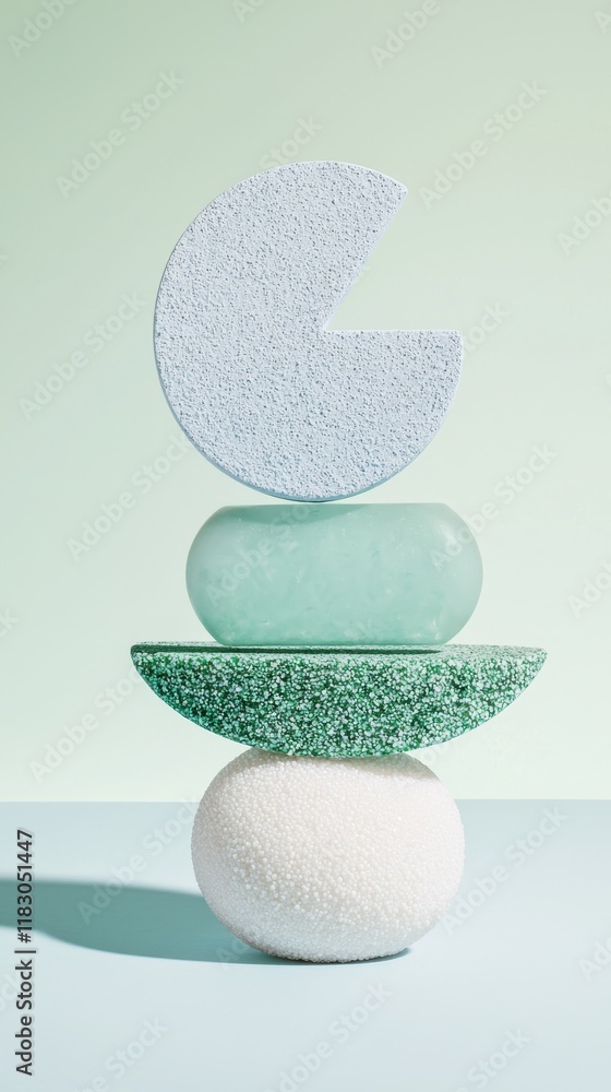 Poster avantgarde product staging in minimalist space with abstract shapes and textures