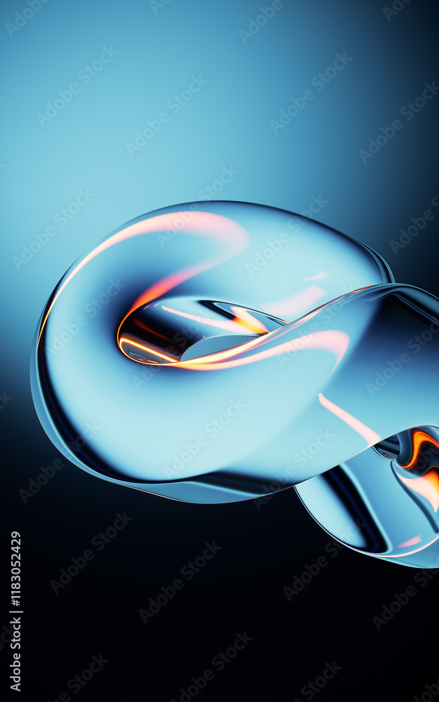 Poster abstract blue gradient glass background with smooth transitions of color, 3d rendering.