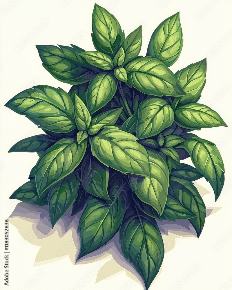 Poster fresh basil sprigs isolated on white background high quality image for culinary use and presentation