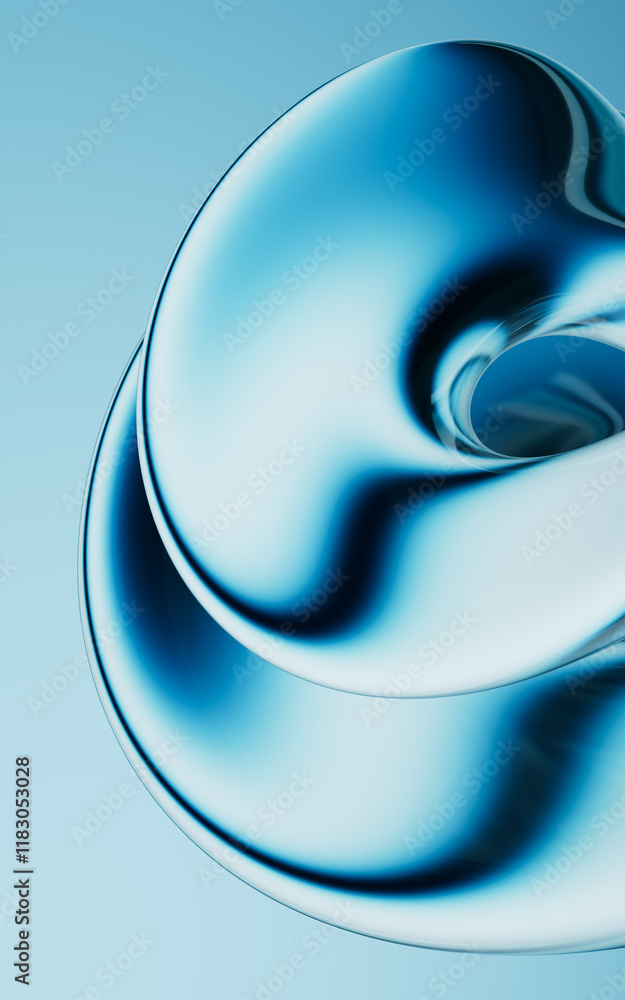 Poster abstract blue gradient glass background with smooth transitions of color, 3d rendering.