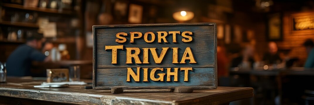 Sign that reads &ldquo;SPORTS TRIVIA NIGHT&rdquo; - PUB - BAR - QUIZ - PATRONS - THEME NIGHT 