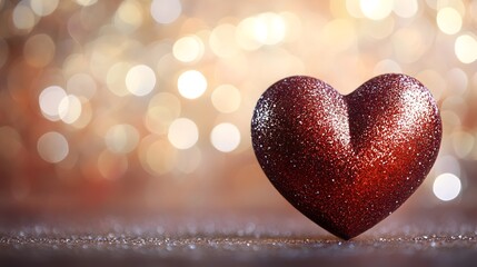 Obraz premium Glittering Red Heart with Enchanting Bokeh Background for Valentine s Day