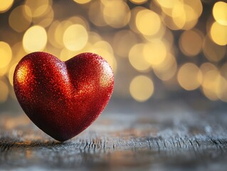 Fototapeta premium Festive Red Heart with Sparkling Bokeh Backdrop for Valentine s