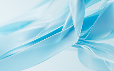 Transparent flowing fabric ribbons background, 3d rendering.